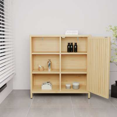 Tablette de rangement grande capacité pour salle de bain et chambre à coucher - Conception à une porte avec 2 tablettes ouvertes, petits espaces minces, cadre, profondeur de 30,85 po