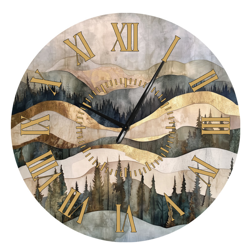 Collage de feuilles de forêt I - Horloge murale rustique en métal, Surdimensionné