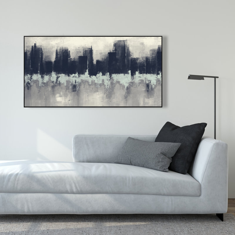 City by sponge technique - Modern Framed Canvas Decor