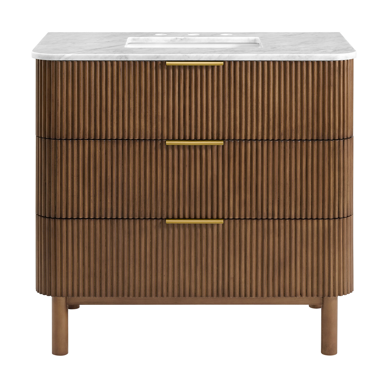 Nova 36" Marble Top Single Sink Vanity, Brown Reeded Birch