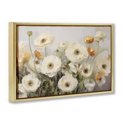 «White Ranunculus Blooms», toile flottante encadrée par Petals Prints Design
