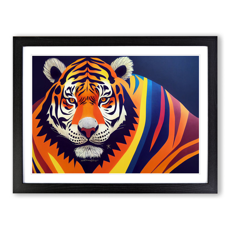 Tiger Stripes Abstract - Single Picture Frame Print, Black, 46cm H x 64cm W x 2cm D