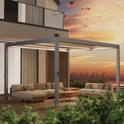 Aluminum Patio Solar LED Pergola with Louvered Canopy