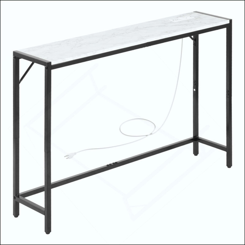 Faux Marble Console Table Modern Narrow Long Console Table With Power Outlet