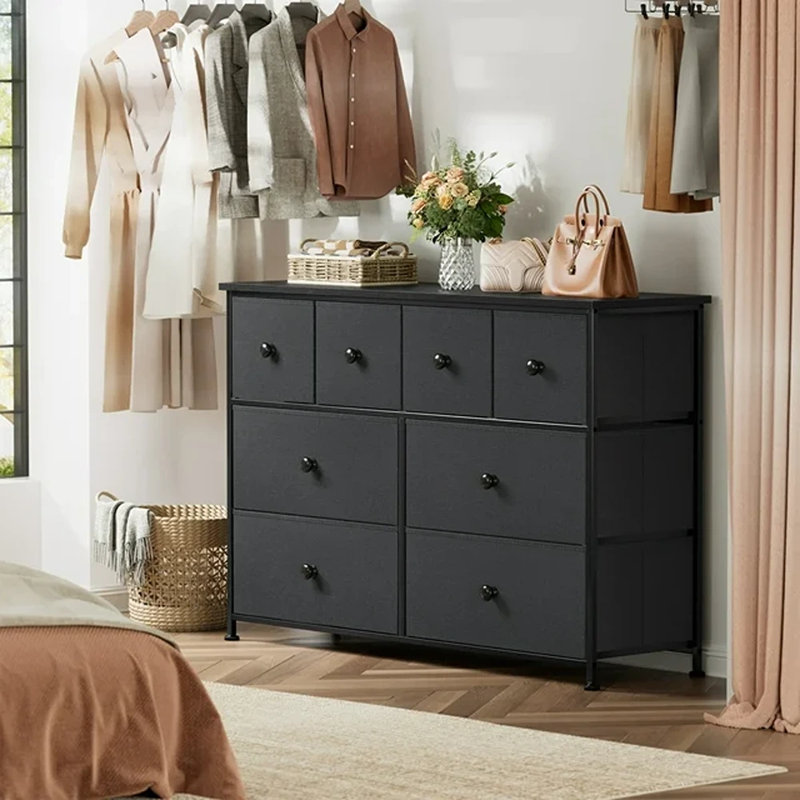 Ojaswi 8-Drawer Horizontal Storage Chest, Black Gray