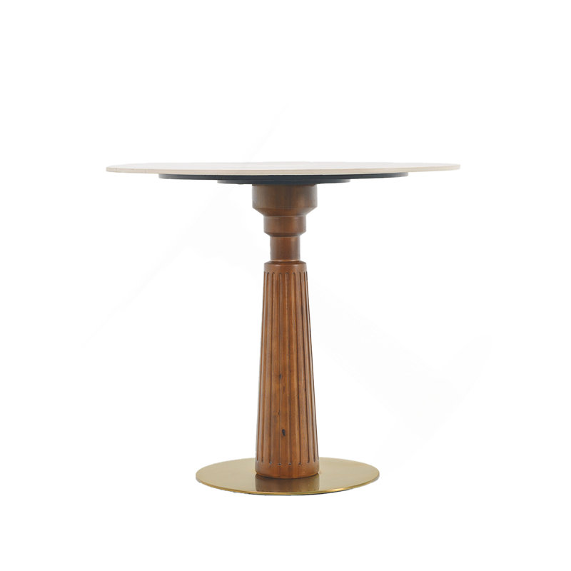 Table de salle à manger moderne, table en pierre frittée de 33,5 po avec pieds en bois et base dorée, table de cuisine pour 2 personnes pour petit espace, capacité de poids de 150 lb (seulement la table de Négociation)