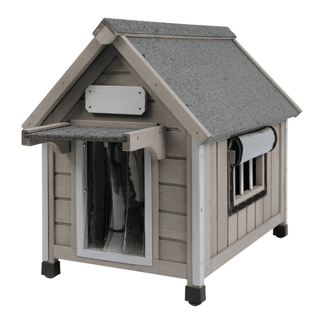 Niche pour chien en bois avec pieds surélevés pour petits chiens Haiya PETSCosset, gris, H 28,5 po x l 21,3 po x P 26,2 po