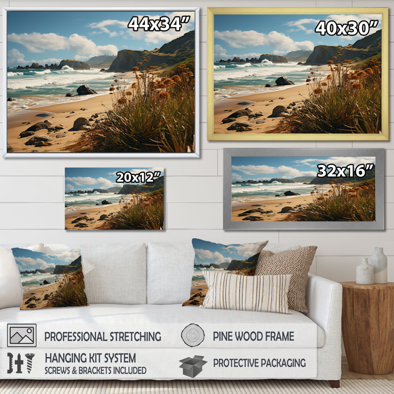 «Allerie Beach Golden Coast I», reproduction sur toile, Cadre simple argenté, H 30 po x l 40 po x P 1,5 po