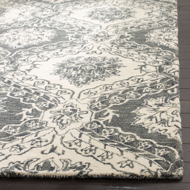 Ferrera Hand-Tufted Wool Gray/Black Area Rug, Round 6'