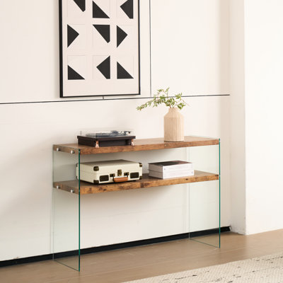 Multi - Purpose Console Table, Walnut Tempered Glass Big Side Table For Kitchen, Office, Outdoor, Snacks And Books, Can Be Learning Picnic Easy To Wipe Down Dining Room, , Waterproof, Beautiful Look