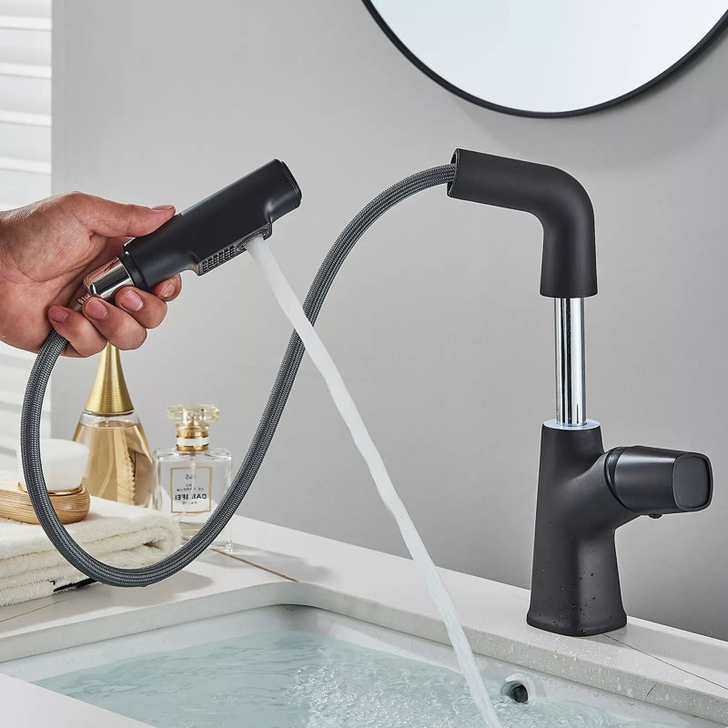 Robinet de salle de bain monocommande à fixation sur le comptoir, Noir