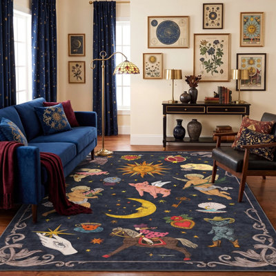 Tapis rétro vintage céleste, tapis lunaire antidérapant Sun Moon Angel pour le salon de la chambre à coucher