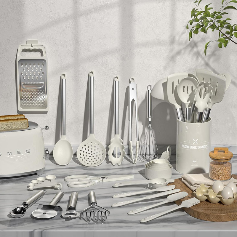 34 Pcs Silicone Cooking Utensil Set, Non-stick Heat Resistant, Dishwasher Safe, Bpa Free, White