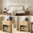 Fluted Nightstand With Charging Station, Modern Wood End Table With Drawers & Open Shelf, Curved Profile & Gold Handles, For Bedroom, Natural Oak-1946828126-1946828125