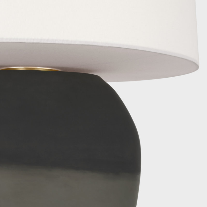 1969 26" Oval Form Table Lamp in Smoke on Goldenrod with Linen Shade