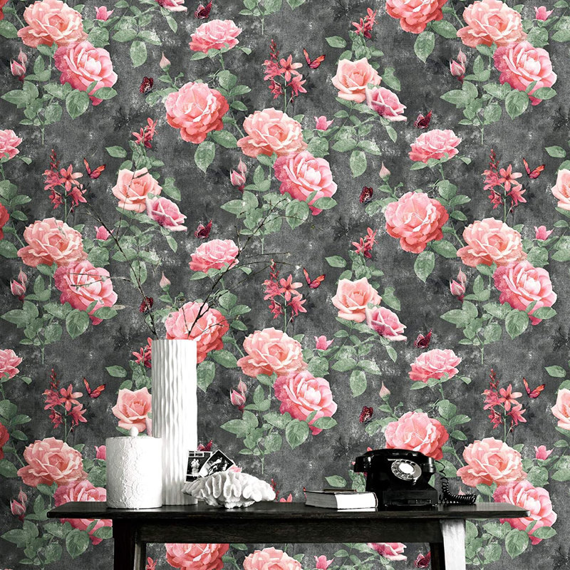 Favela 10.05m x 53cm Matte Wallpaper Roll, Pink/Black