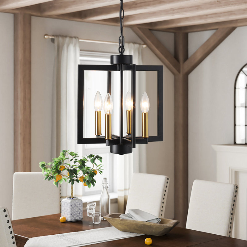 Gelilah 4 - Light Dimmable Geometric Lantern Candle Farmhouse / Country Chandelier for Living Room Dining Rooms