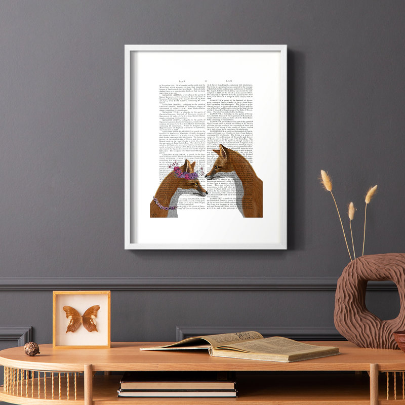 Fox Lovers Framed Print - Solid Wood, White Single Picture Framed, 14" H x 11" W