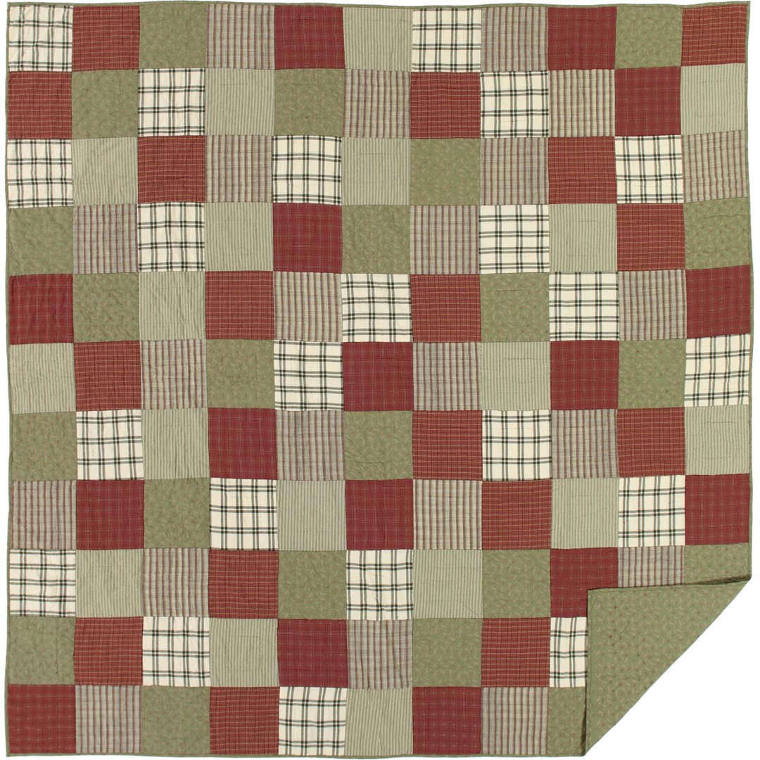 Prairie Winds Brick Red/Sage/Khaki Standard Cotton Reversible Farmhouse / Country Quilt VHC Brands 