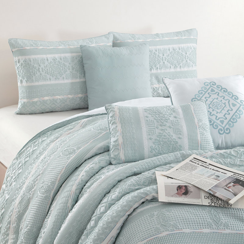 Ilaria 7 Piece Green Jacquard Comforter Set, Queen Comforter + 6 Additional Pieces, Green