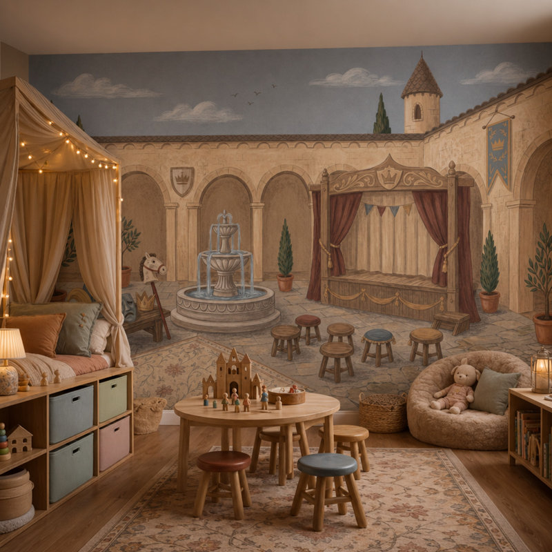Décoration murale amovible de fontaine en pierre Castle, 120 po x 96 po, Non tissé