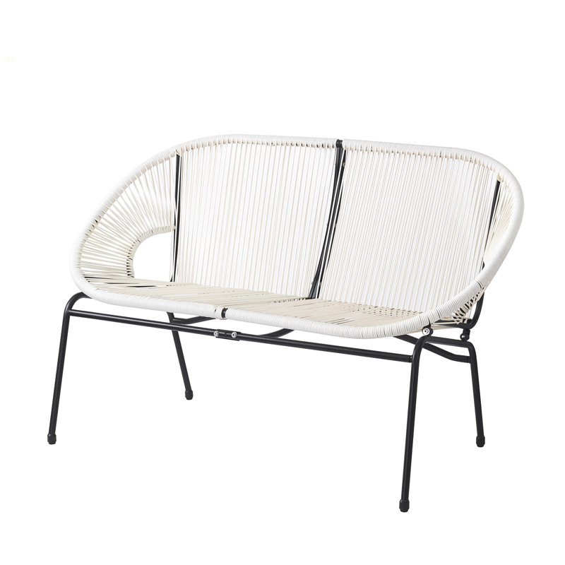 CONDESSA OUTDOOR PATIO WHITE WICKER LOVESEAT, White/Black