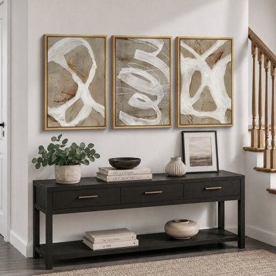 Œuvre d'art pastel brun clair, brun et vert, images murales abstraites neutres de salon moderne, impression sur toile encadrée, 3 pièces, 16 x 24 po x 3 x 24 x 36 po x 3