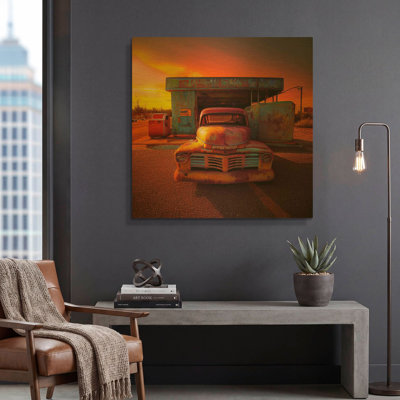 « Route 66 6 » de Ray Heere, tableau mural en métal doré, 91,4 cm x 91,4 cm