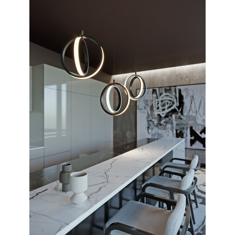 Luminaire suspendu linéaire à 3 lumières pour îlot de cuisine Arshawn, Noir