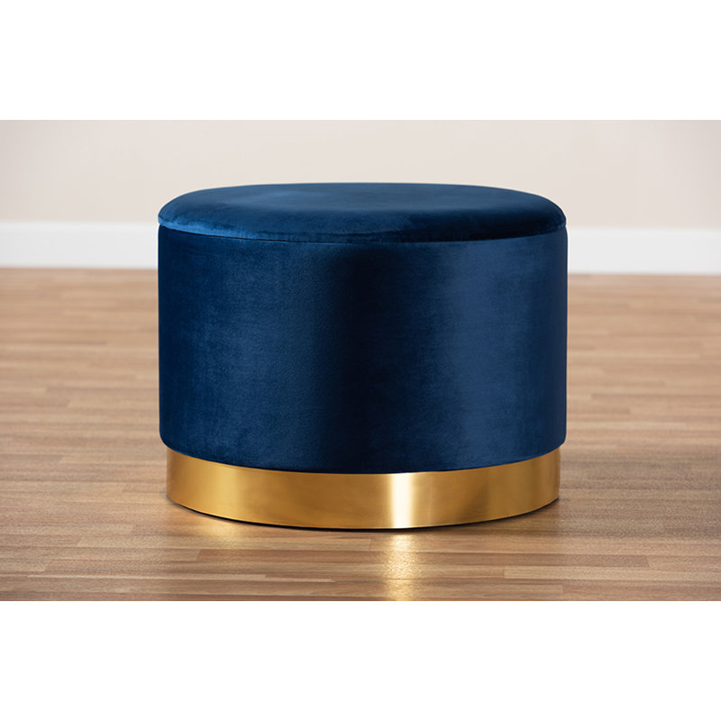 Repose-pieds de rangement rond en velours de 23,62 po Asuncion, Bleu marine