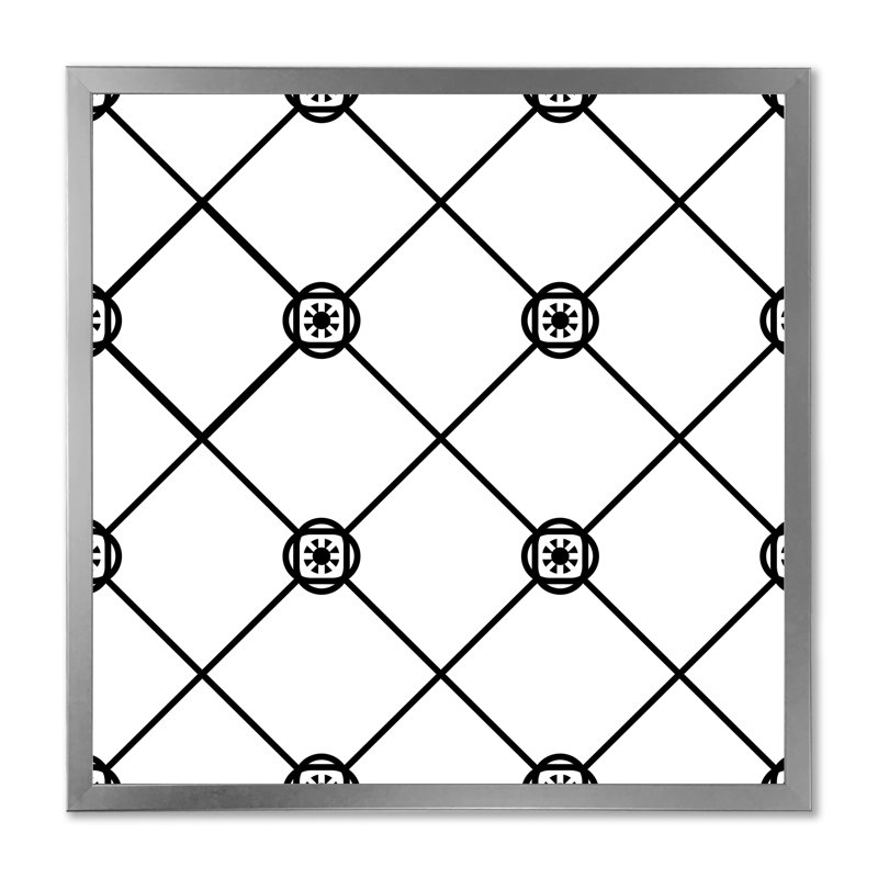 Carreaux de diamant géométrique noir et blanc - Impression sur toile, H 16 po x l 16 po, Cadre photo argenté