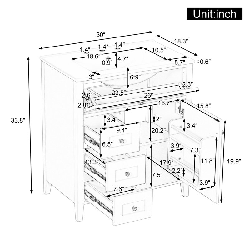 Meuble-lavabo 30 po avec lavabo bleu-gris, 30", Bleu