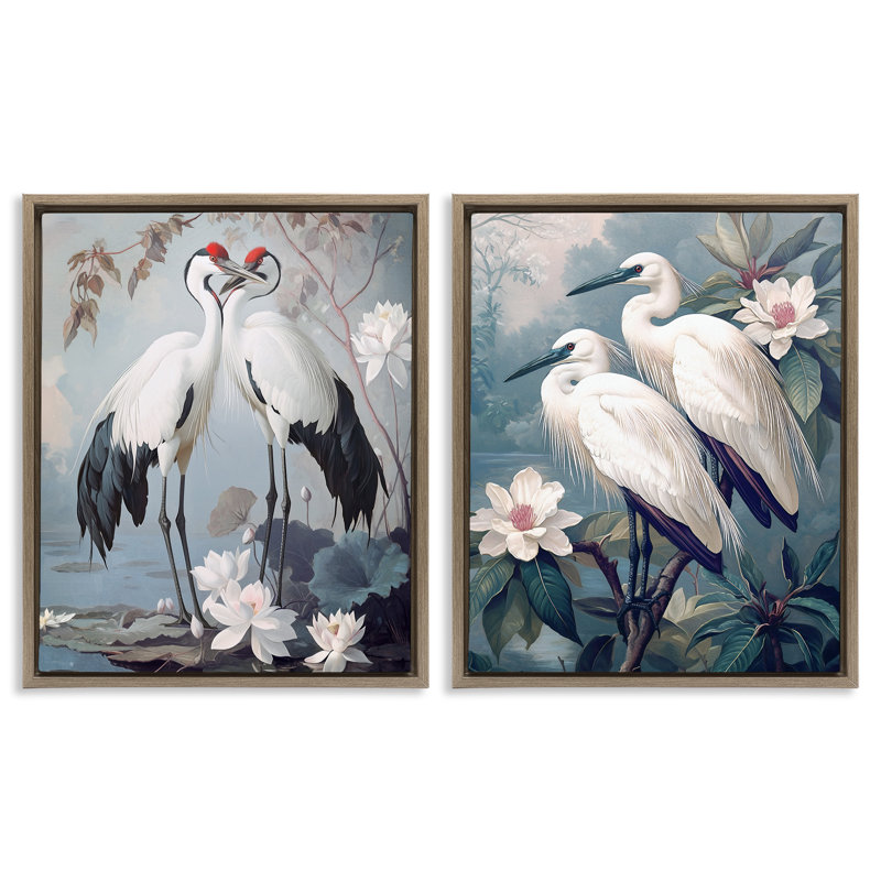 Ensemble de 2 cadres flottants Shore Line Magic Birds, design par Steve Hunziker, Cadre flottant orme Montalcino