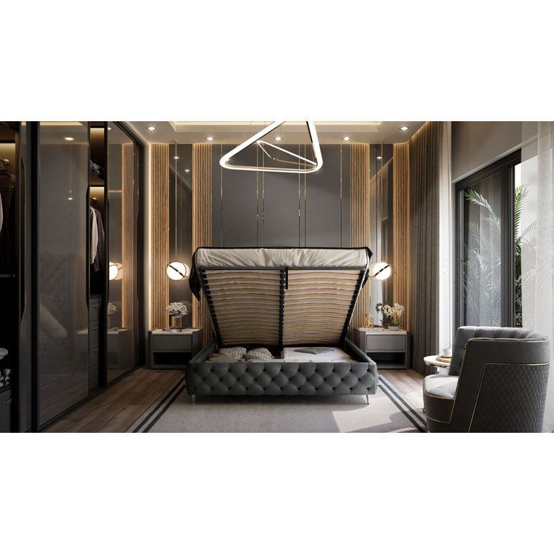 Breyton Upholstered Bed, European Double, Dark Grey