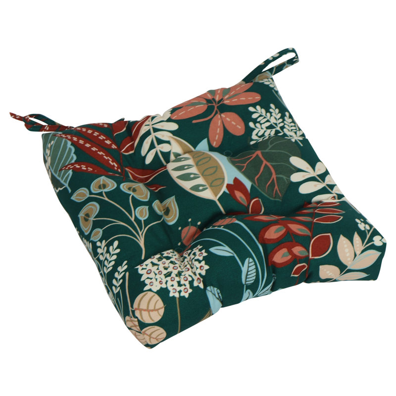 16-Inch Square Outdoor Tufted Chair Cushions (Set Of 2), Green/Windcrest Spruce Floral