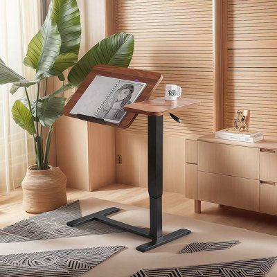 Bureau de chevet au-dessus du lit, support mobile pour ordinateur portable, table de lit inclinable avec roulettes, table de chevet à plateau réglable en hauteur pour canapé de lit pour ordinateur portable, Noyer
