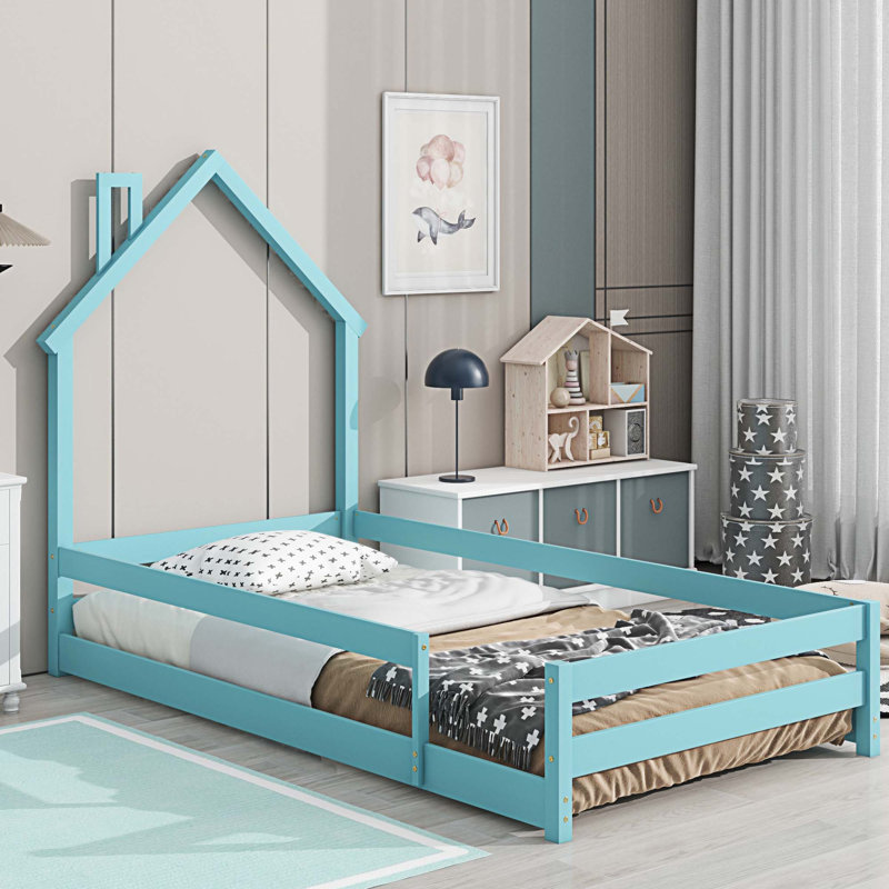 Lit en pin Alyssia + contreplaqué, Bleu sarcelle