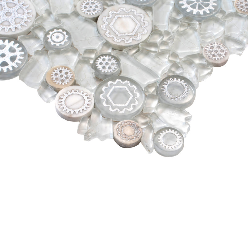 12" x 12" Glass Metal Look Mosaic Wall Tile, White