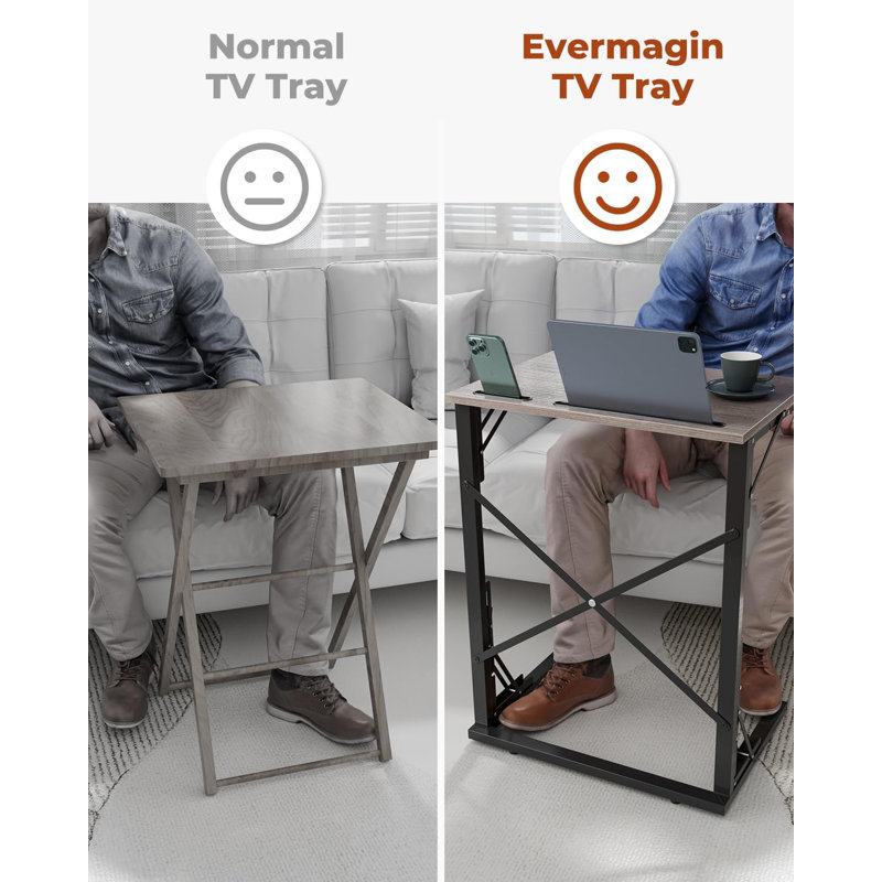 21''Wx28''h TV Tray Set Of 2, Small Foldable C-Shaped End Table For Eating With Tablet And Phone Slots, Slide Under Couch Side Table For Recliner, Living Room, Bedroom