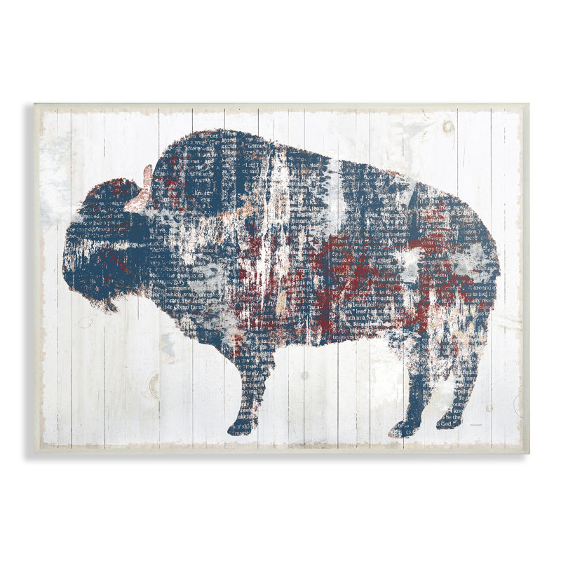 « red white blue bull », reproduction de texte vieilli, H 13 po x l 19 po x P 0,5 po, Plaque murale