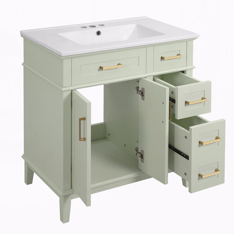 Meuble-lavabo 30 po avec lavabo en céramique, Vert