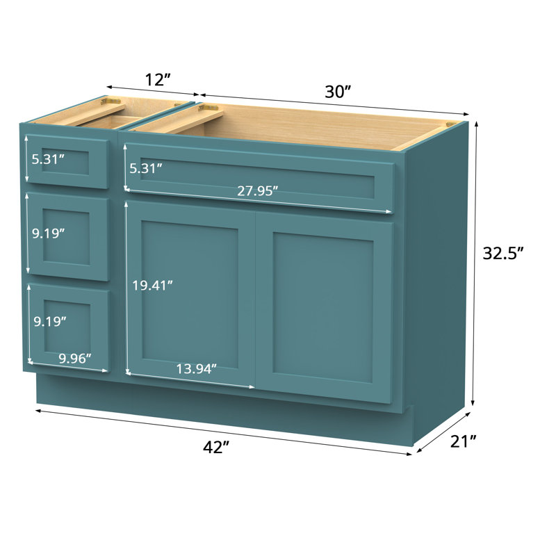 Base de meuble-lavabo simple 42 po seulement, Bleu sarcelle