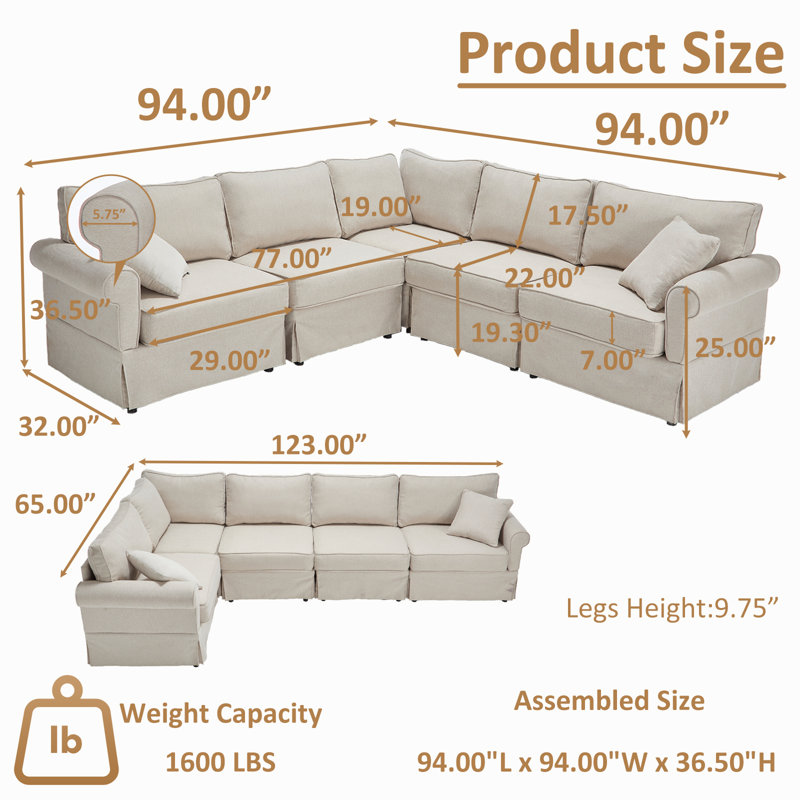 Ensemble de canapé modulaire surdimensionné en tissu 94,00 po Masir, Lin beige