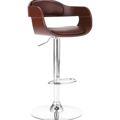 Modern American Traditional With 360° Swivel, Padded Seat, Brown Faux Leather High - Density Filler, Adjustable Height, Dining, Skin