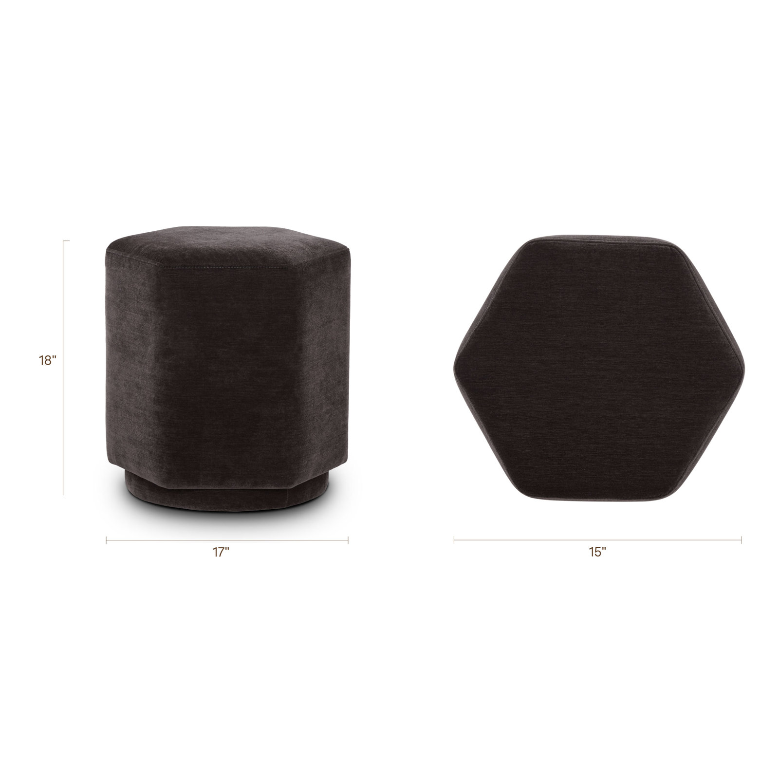 Hexad Upholstered Ottoman, Brown Velvet