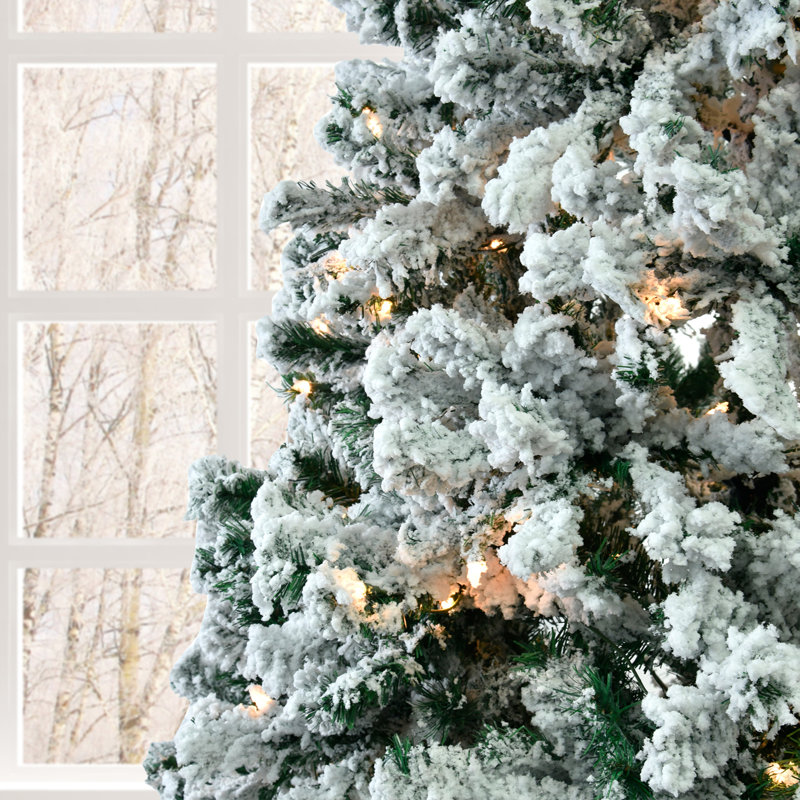 Arbre de Noël artificiel floqué vert avec lumières DEL, 7'