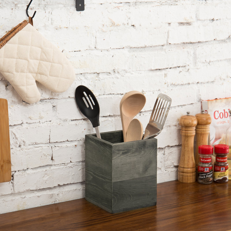 Wood Square Utensil Crock