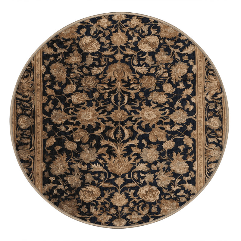 Tapis brun français lavable à la machine, Rond 7 pi