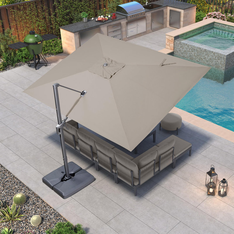 Parasol rectangulaire en porte-à-faux 132 x 108 beige avec tissu recyclé résistant à la décoloration et rotation à 360 degrés