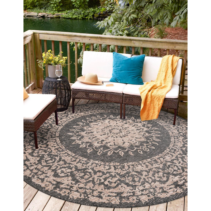 Contemporary Hintz Runner Rug Black Color, Round 3'1"
